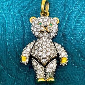 Swarovski clear and green pave crystal bear pendant with articulated joints
